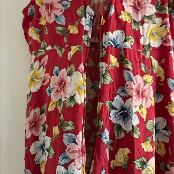 UM & COMPANY Red Hibiscus Floral Dress Size Wide Strap Zipper Tie Back-Size 9/10 - Picture 8 of 9